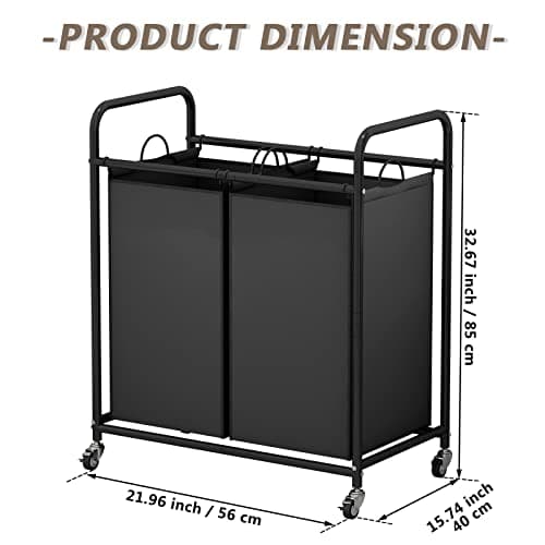 SUOERNUO Laundry Hamper Basket 2 Bag Laundry Sorter Cart with Rolling Lockable Wheels and Removable Bags Laundry Organizer Cart for Clothes Storage, Black 5