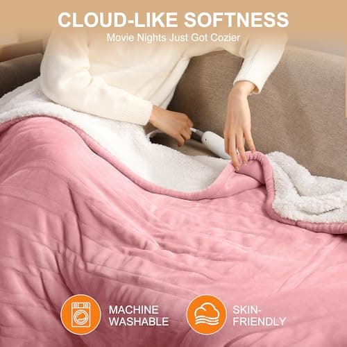 Heating Blanket Heated Throw Blanket 50''X60'' - Electric Throw Pink Ultra Warm Fluffy Electric Blanket for Recliner with 5 Heating Setting & 4 Hour Auto Off, ETL Certified & Overheat Protection 6