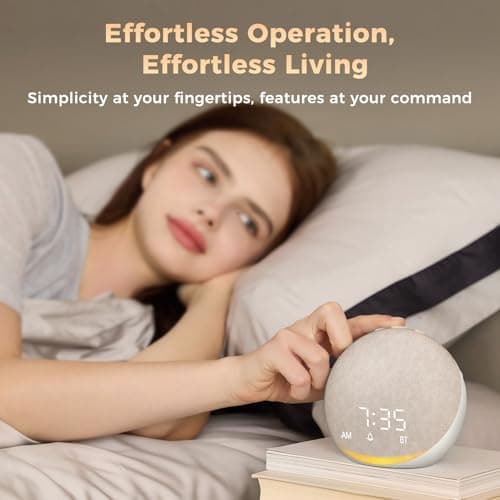 Sound Machine Alarm Clock for Bedroom: 25 Natural Sleep Sounds - White Noise Machine for Adults Kids Baby - Gentle Wake Up Alarm with Bluetooth Speaker - Putty 8