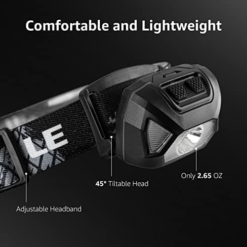 Lepro LE Headlamp Rechargeable, LED Head Lamp with 6 Modes for Camping & Hiking Gear Essentials, IPX4 Waterproof High Lumen Bright Headlight Flashlights with Adjustable Headband, USB Cable Include 6