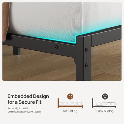 Rolanstar Full Bed Frame with Headboard, Bed Frame Full with LED Lights, Camas Full Size Bed with Charging Station, Solid Metal Slats, Noise Free, No Box Spring Needed, Black 8