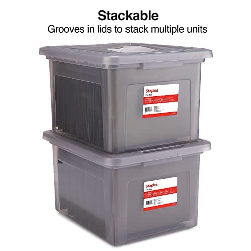 STAPLES Hanging File Folder Box, Storage Bin Organizer, Snap Lid, Letter & Legal Size Documents, Frost Gray 5
