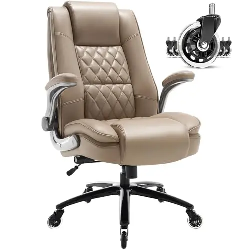 EZAKI High Back Office Chair-Flip-up Arms Executive Computer Desk Chair, Built-in Lumbar Support Thick Padded Adjustable Rock Tension Ergonomic Design for Back Pain