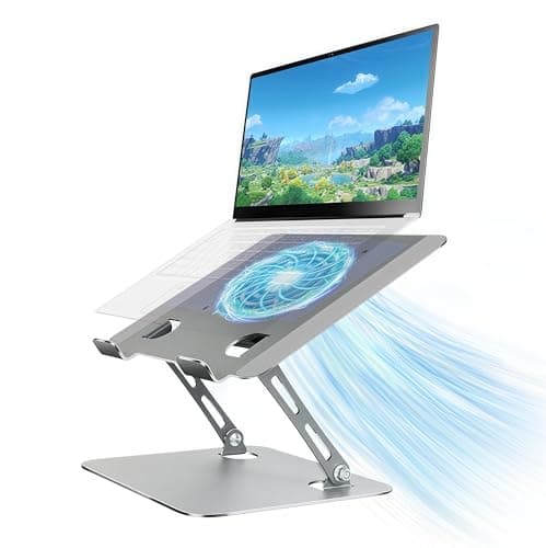 Craftreasure Laptop Cooling Stand with Fan and One Key Switch - Ergonomic Adjustable Height Desk Stand for All 10-16” Laptops & Tablets