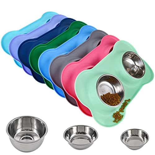 Juqiboom Dog Bowls 2 Stainless Steel Bowl for Pet Water and Food Feeder with Non Spill Skid Resistant Silicone Mat for Pets Puppy Small Medium Cats Dogs