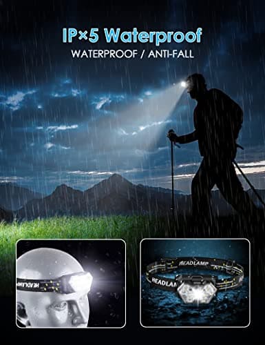 Lsnisni 9 LED Headlamp 2 Pack, 2000 Lumen Super Bright Head Lamp with 6 Modes, IPX5 Waterproof Head Light, Lightweight Head Flashlight for Kids Adults Camping Hiking - 6 AAA Batteries Included 5