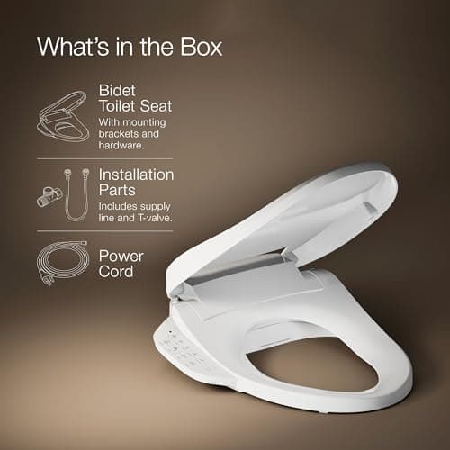 Kohler PureWash E590 Elongated Heated Bidet Toilet Seat, White with Side Panel, Warm Water, Dryer, Quiet-Close Lid, Self-Cleaning Wand, Adjustable Water Pressure and Nightlight, Easy Installation 12