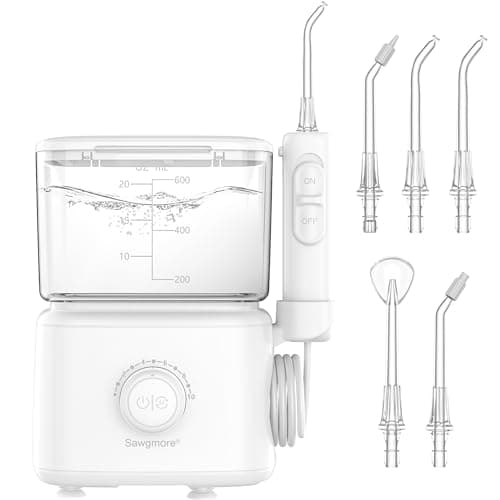 Water Dental Flosser Teeth, 10 Adjustable Pressure, 600ml Large Capacity, Electric Oral Irrigator Water Floss for Teeth Cleaning, 5 Water Jet Tips for Family (White)