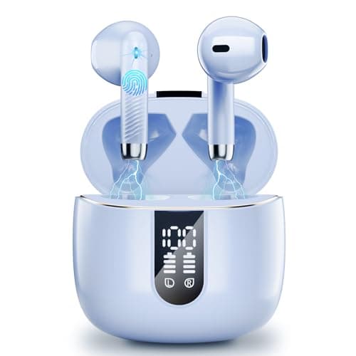 Wireless Earbud, Bluetooth 5.4 Headphones New 40H Ear Bud with LED Power Display, in-Ear Bluetooth Earbud HiFi Stereo Sound with 4 Mics, IP7 Waterproof Wireless Earphones USB-C for Android iOS, Purple