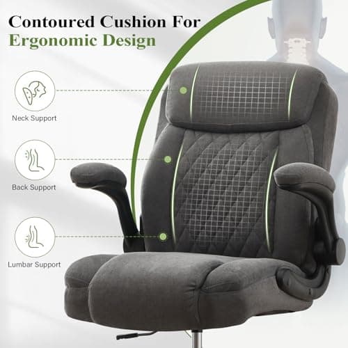 Drafting Chair Tall Office Chair for Standing Desk, Ergonomic High Office Chair with Adjustable Foot Ring, Flip-Up Armrests, Lumbar Support, Comfortable Fabric Seat for Home or Drawing Use – Gray 6