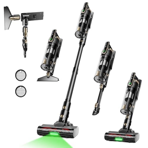 Trucozie Cordless Vacuum Cleaner, Self-Standing Lightweight Stick Vacuum with 50 mins Runtime, Powerful Suction, Anti-Tangle Wireless Vacuum for Home, Hardwood Floor, Carpet, Pet Hair, Black