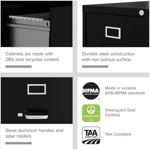 Scranton & Co 22" 4-Drawer Metal Letter Width Vertical Filing Cabinet in Black, Lockable, Sturdy Steel Construction, Office or Home Use, Durable Letter Size File Storage 8