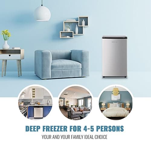 DEMULLER Upright Freezer 3.2 Cu.ft Freezer Single Door Freestanding Small Freezer with Adjustable Thermostat Front Door Open Mini Freezer for Kitchen, Apartment, Basement, Dorm, Silver 8