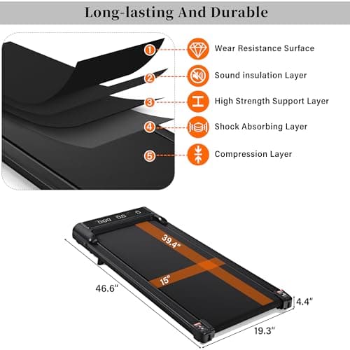 Under Desk Treadmill, Walking Pad 300 lb Capacity, Desk Treadmill for Home Office, 2.5HP Low Noise Walking Treadmill Pad with Remote Control, Portable Treadmill for Home Office (Black) 5