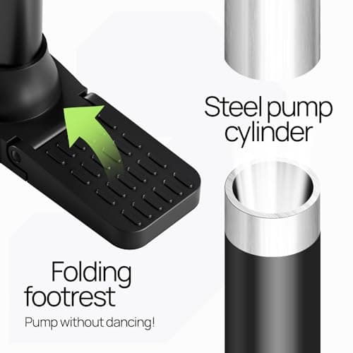 Bike Pump with Gauge - Floor Bike Pumps for Road & Mountain Bikes, Presta & Schrader Valve, 160 PSI, 2-Inch Dial, Includes Needle & Ball Adapters, Foldable Footrest, Angle Adapter 5