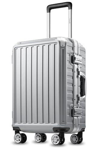 LUGGEX Zipperless Luggage with Spinner Wheels - Polycarbonate Aluminum Hard Shell Suitcase, Carry-On 20-Inch, Silver Grey