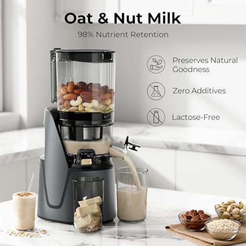 EanOruus Juicer Machines, 3-in-1 Cold Press Juicer with 6.5" Extra Large Chute, 100oz Large Capacity, AC Motor, Makes Juice, Nut Milk & Sorbet, Premium Gray 10
