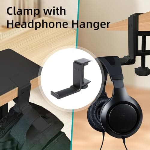 Rmour Heavy-Duty Laptop Stand, Adjustable Desk Converter with Gear Lock Sturdy for Gaming Laptops & Workstations, Raise Up to 15.16”, Edge-Free Panel & Versatile Desk Clamp Headphone Hanger -Black 8