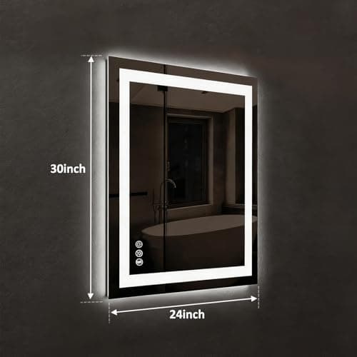ROOMTEC 24 x 30 Inches LED Bathroom Mirror with Front and Backlit,Anti-Fog,3 Colors and Dimmable Light(Horizontal/Vertical), Silver 8