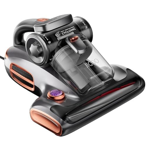 JIGOO T600 Bed Vacuum Cleaner with UV-C Light, 15Kpa Suction 700W Powerful Double Cup Handheld Vacuums, Mattress Vacuum Cleaner with Smart Dust Sensor, Ultrasonic & Heating Tech, HEPA Filter - Corded 9