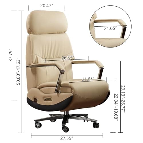Kinnls Carlo Ergonomic Power Recliner Chair for Long Hours, Leather Electric Luxury Office & Home Desk Chair with Back Heating and Ventilation, 3-Speed Cooling, 400Lbs Capacity (Light Coffee) 3
