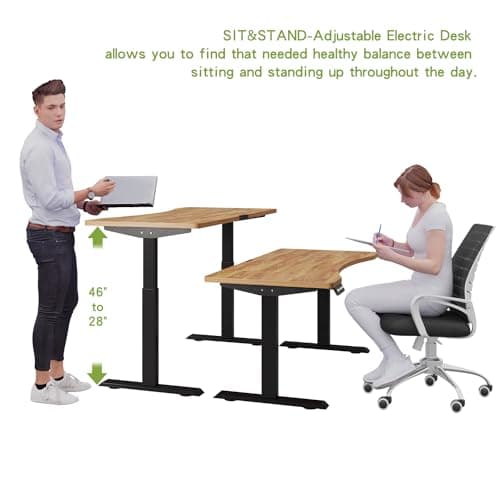 Radlove Dual Motors Height Adjustable 55 x 30'' Electric Standing Desk with Curved Design Stand Up Table 4 Memory Keys, Computer Desk with Splice Board Home Office Desk, Light Brown Top + Black Frame 3