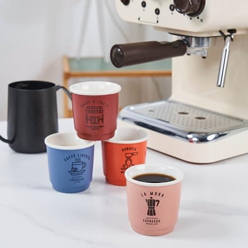 JAY'S WAREHOUSE Espresso Cups Set of 4 3oz, Demitasse Cups, Coffee Mugs, Espresso Mugs, Expresso Coffee Shots Cup, Small Coffee Cups, Espresso Glasses, Retro Cups 5