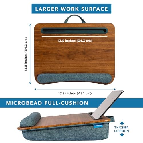 LAPGEAR Portable Laptop Lap Desk with Pillow Cushion, Anti-Slip Strip, Tablet or Phone Storage Slot, Pen and Pencil Pocket, and Wrist Rest - Espresso Woodgrain - Fits 17.3" Laptops - Style No. 91342 5