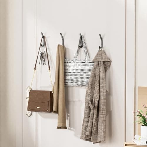 GWAAZXGZ Wall Hooks for Hanging Coats - 5 Pack Black 3.2'' Double Hook Design, Hat Organizers, Wall Mount Hangers for Bags and Keys, Perfect for Garage, Workshop, Entryway, Closet, and DIY Projects 7