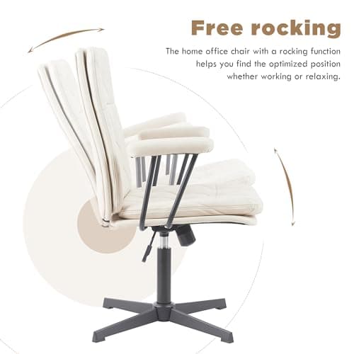 HoeuThien Desk Chair Without Wheels Swivel Tilt Home Office Chair with Criss Cross Legs Solid Accent Armchair Cream White 5