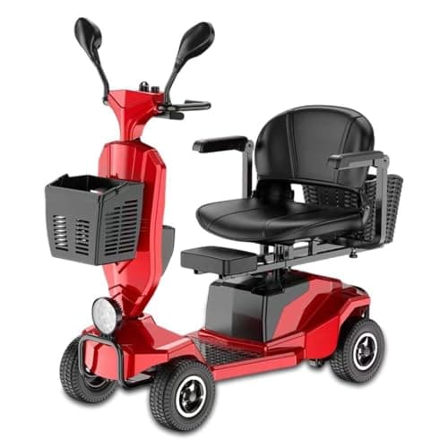 4 Wheel Mobility Scooter, Lightweight Folding Electric Wheelchair, Mobility Scooter Foldable Collapsible and Compact Duty Travel Scooter w/Basket Extended Battery Light Red