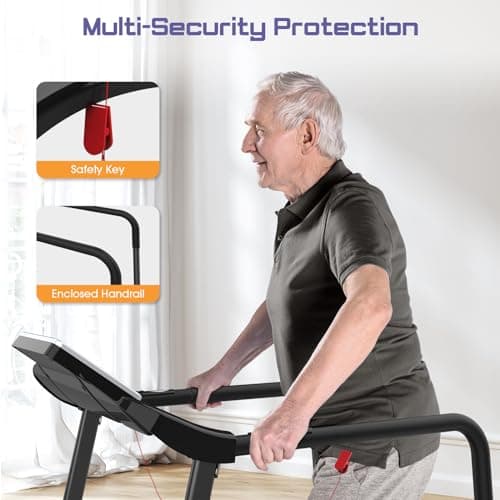 Rellysport Walking Treadmill for Seniors with Handrails - Recovery Fitness Exercise Machine for 300lbs Capacity, Foldable Treadmills for Home with Heart Rate Monitoring, Holder for Phone & Cup 2