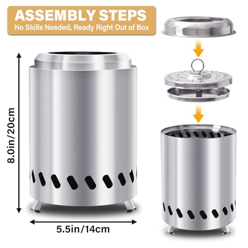 HGD Tabletop Fire Pit, Smokeless Firepit Outdoor, Mini Fire Pit for with Carry Bag for Camping Backyard Patio Garden Picnic, Silver 3