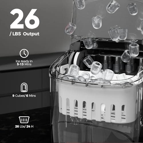 Crzoe Ice Makers Countertop with Handle, 2 Sizes of Ice, 9 Bullet Ice Cubes in 6 Mins, 26Lbs/24H, Portable Ice Maker with Self-Cleaning, Ice Machine for Home&Kitchen&Office&Party 5