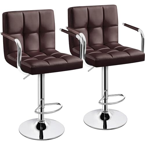 Yaheetech Bar Stools Set of 2, Adjustable PU Leather Swivel Barstools, Modern Counter Stools with Back and Footrest, Counter Height Barstools for Bar, Kitchen, Dining Room, Brown