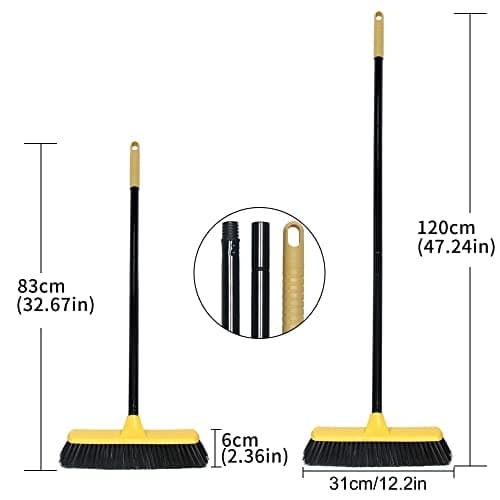 Push Broom with Long Handle, Floor Brush 51.6 inch Soft Bristle Broom 12.2" Wide for Cleaning Bathroom Kitchen Patio Garage Deck Tile 6