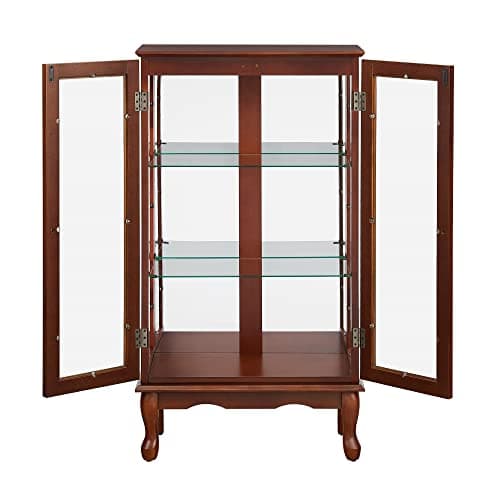 GPCRAC Curio Cabinet Lighted Diapaly Wooden Shelving Unit with Adjustable Shelves and Mirrored Back Panel, Tempered Glass Doors (Walnut, 3 Tier),(SDGGSD) 6