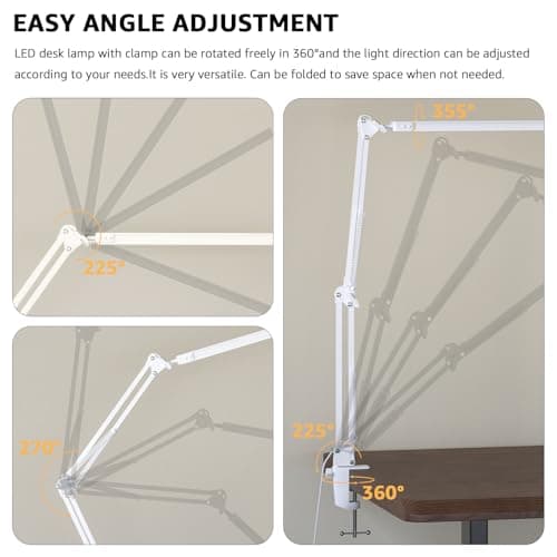 Upgrade Swing Arm LED Desk Lamp with Clamp, 80 LED Beads, 5 Color Modes & 11 Brightness Levels, 360° Adjustable Arm, Eye-Caring Light CRI95, Timer & Memory Function, for Office, Study, Crafting 6