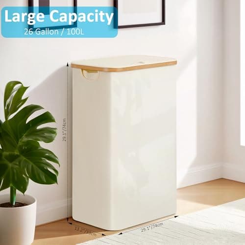 efluky Laundry Basket with Lid and Removable Bag, 100L Tall Laundry Hamper with Bamboo Handles, Aesthetic Dirty Clothes Bin for Laundry Room, Bathroom, Bedroom and Dorm, Beige 7
