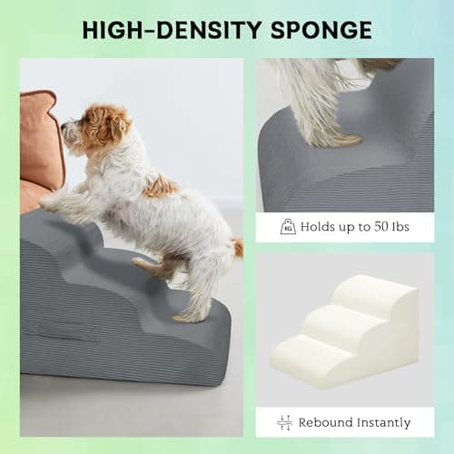Mesa Lemon Dog Stairs & Steps for High Beds, 3 Steps High Density Foam Waterproof Dog Ramp for Small Dogs and Cats, Pet Stairs with Removable Washable Cover for Bed, Couch, Sofa and Car (H:16") 5