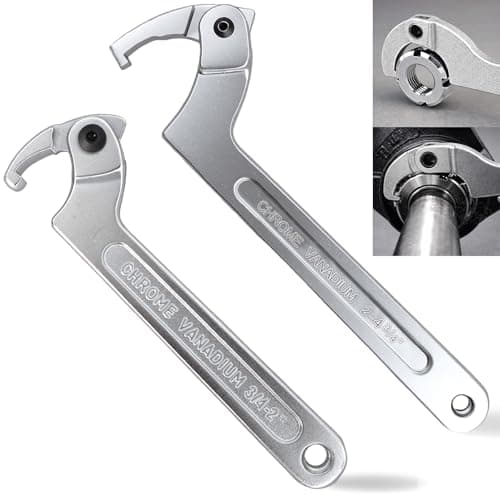 Wadoy Adjustable C Spanner Hook Wrench Tool, Chrome Vanadium 3/4-2"(19-51Mm)+2-4 3/4"(51-121Mm) Spanner Set-Used to Tighten Side Slot Nuts on Collars, Lock Nuts and Bearings Collets