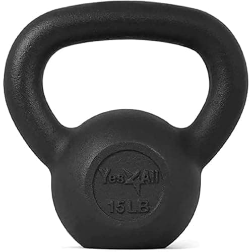 Yes4All Solid Cast Iron Kettlebell Weights Set – Great for Full Body Workout and Strength Training – Kettlebell 15 lbs (Black)