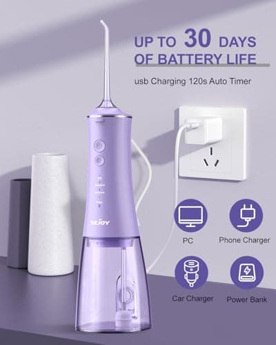 Sejoy Water Dental Flosser Pick for Teeth, 280ML Portable Oral Irrigator, Rechargeable Travel Irrigation Cleaner, Professional Electric Flossing Cleaning Picks for Teeth Cleaning,IPX7 Waterproof 6