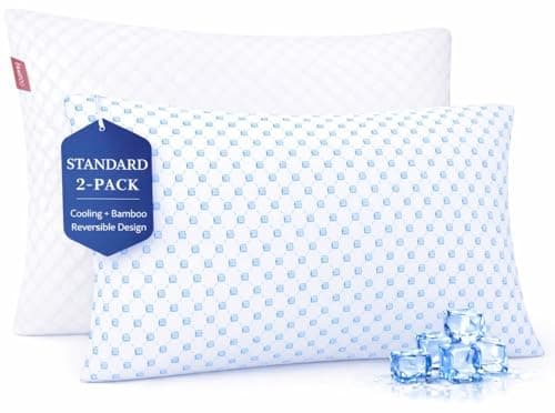 Nestl Cooling Pillow for Sleeping 2 Pack, Luxury Shredded Memory Foam Pillows Standard Size Set of 2, Adjustable Cold Gel Pillows for Hot Sleepers Supportive Cool Pillow for Side Back Stomach Sleepers