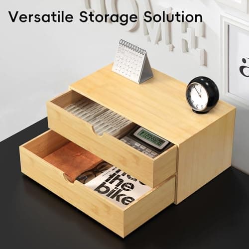 Neando Bamboo Desk Organizer with 2 Drawers, Wooden Countertop Drawers Organizer, Tabletop Storage Organization Box for Office & Home, No Assembly Needed 6