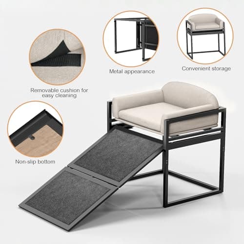 Pet Stairs Ramp Doggie Stairs with Seat,Extra Wide Seat Mate Chair Ramps Puppy for High Bed Couch Office,Non Slip Dachshunds Ladder,Pet Steps for Small Dogs,Cat Ladder Khaki(Hold Up to 100 lbs) 7