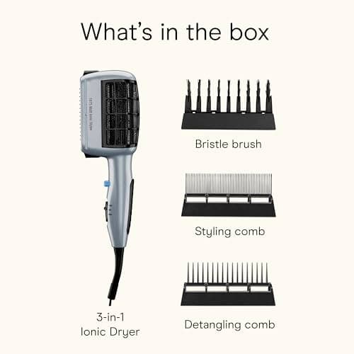 Conair 3-in-1 Styling Hair Dryer, 1875W Blow Dryer with 3 Styling Attachments to Detangle, Straighten, and Volumize, Ionic Technology, Dual Voltage 9