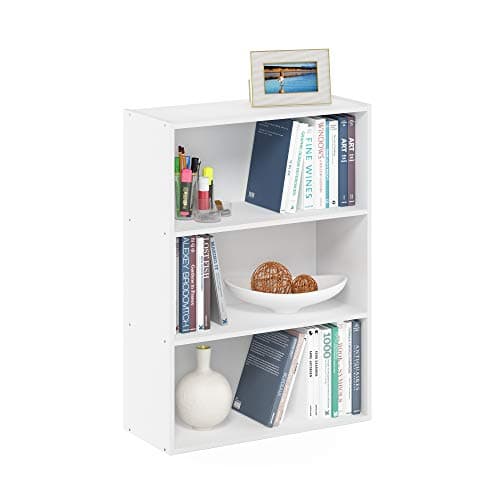 Furinno PASIR Book Shelf, 3-Tier Bookshelf, Storage Shelves Bookcase, 9.7 x 23.7 x 31.5, for Living Room, Bedroom, Home Office, Plain White