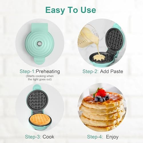 CROWNFUL Mini Waffle Maker, 4" Chaffle Maker with Compact Design, Easy to Clean, Non-Stick Surface, Recipe Guide Included, Perfect for Breakfast, Dessert, Sandwich, or Other Snacks 5