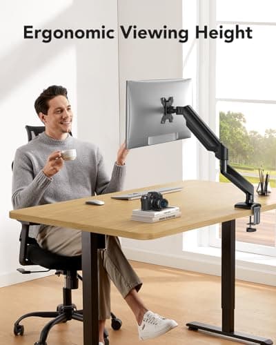 HUANUO Single Monitor Arm 13-34 Inch, Adjustable Gas Spring Arm, Monitor Desk Mount for 4.4-22lbs, VESA 75/100mm with C-Clamp/Grommet Base, Ergonomic Stand for Work/Gaming 6